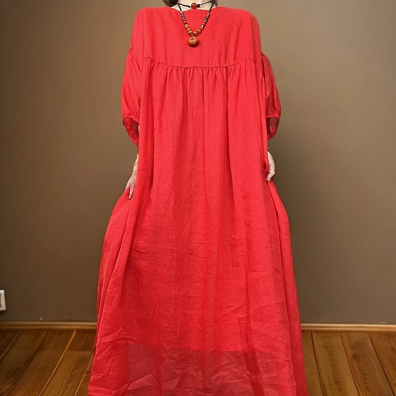 8811纯色夏日穿搭长裙中袖夏季常规连衣裙长款气质中国风设计师