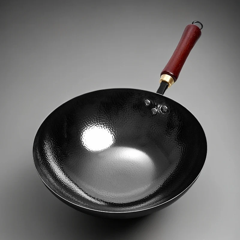 十八叔老式手工锻打精铁锅炒菜熟铁锅家用炒锅无涂层一级防锈炒锅