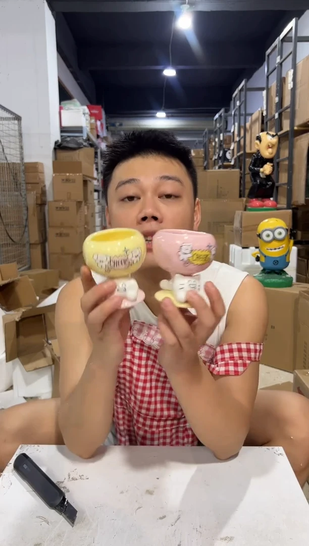 瓷片马克涂布猫狗小茶杯2件套