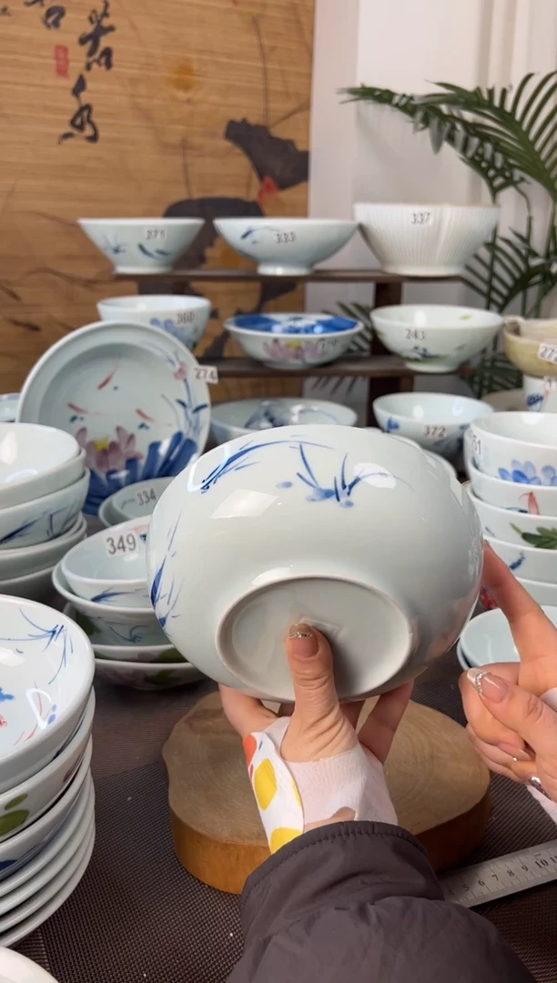 明舟微瑕手绘画鱼7寸罗汉碗（单只装）