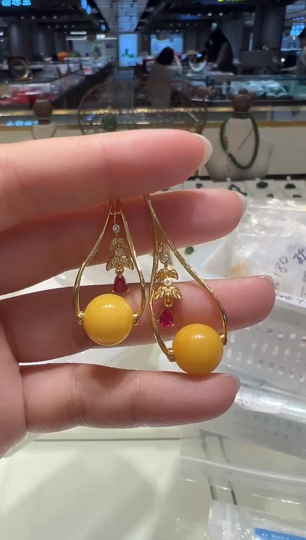 【闪购商品】蜜蜡耳饰银S925镶嵌@@C9484ML