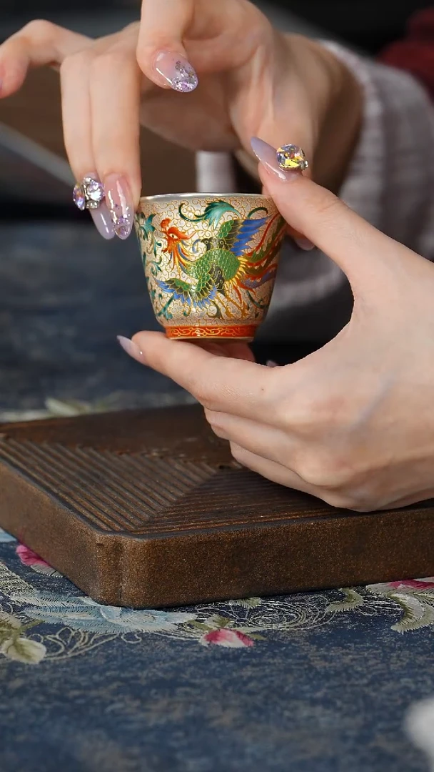 【闪购商品】【鎏银珐琅彩牡丹凤客杯】【9西泠纸盒】