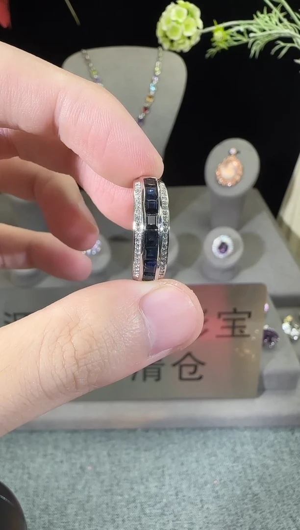 蓝宝石戒指银S925镶嵌6mm戒指