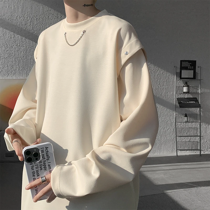 袖子可拆卸两穿重磅长袖t恤男春秋美式oversize潮牌痞帅宽松上衣