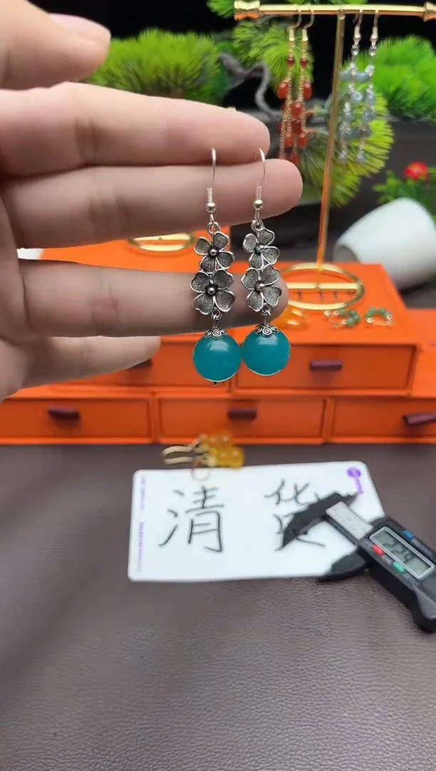 玛瑙/玉髓耳饰银S925镶嵌111