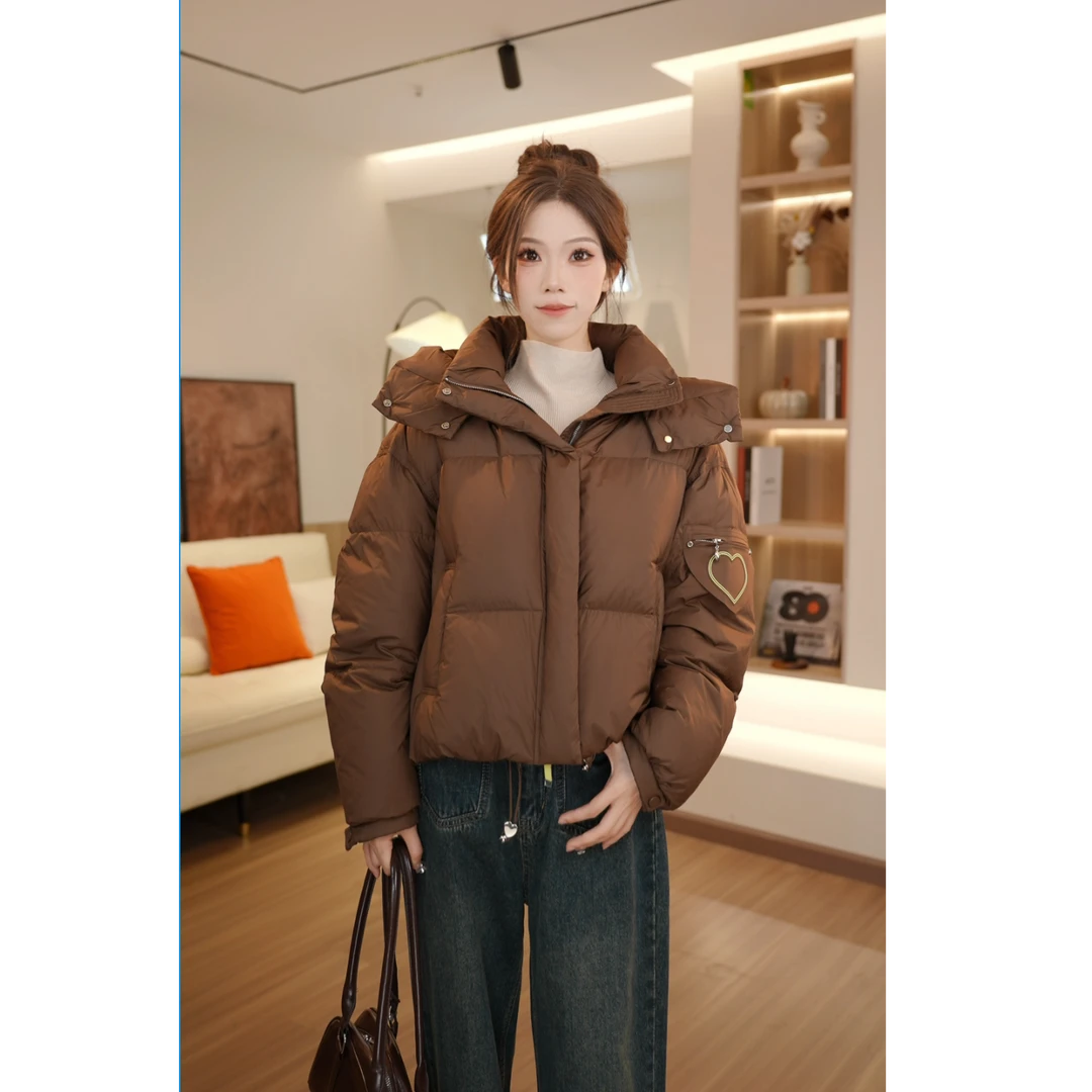 YAYA/鸭鸭女士短款秋冬时尚休闲户外通勤纯色百搭韩版连帽加厚