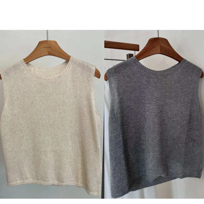 【温柔生长】天丝亚麻时尚打底气质通勤圆领马甲无袖针织上衣女