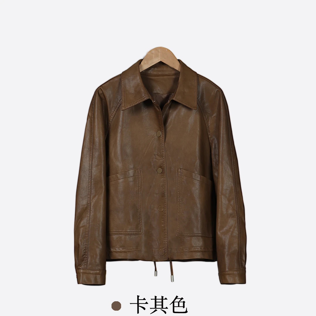 [港风复古皮衣]24新款POLO领PU长袖小个子显瘦大口袋夹克-P25811