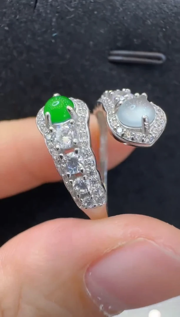 翡翠戒指银S925镶嵌多样性团购发一件