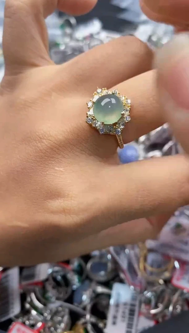 银S925镶嵌戒指翡翠444---1