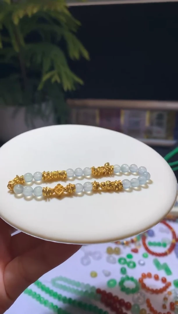 【闪购商品】定制翡翠足金镶嵌手串15000+750