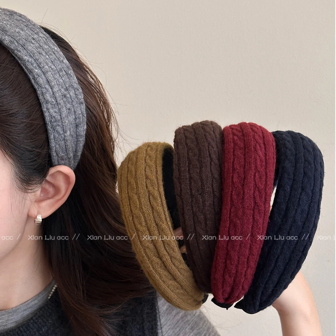 高端毛线针织宽边发箍女2025新款高颅顶头箍发卡秋冬日常外戴发饰