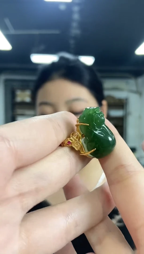 和田玉（碧玉）戒指银S925镀金镶嵌闪购链接多样性发其一颜色微差