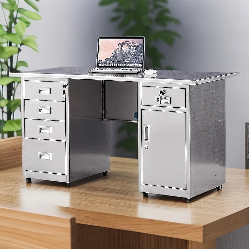 不锈钢办公桌电脑桌单人写字桌带抽屉工作台操作台不锈钢桌子