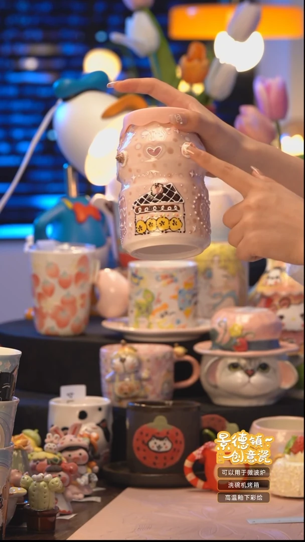 杯子S345景德镇手工手绘杯子摆件