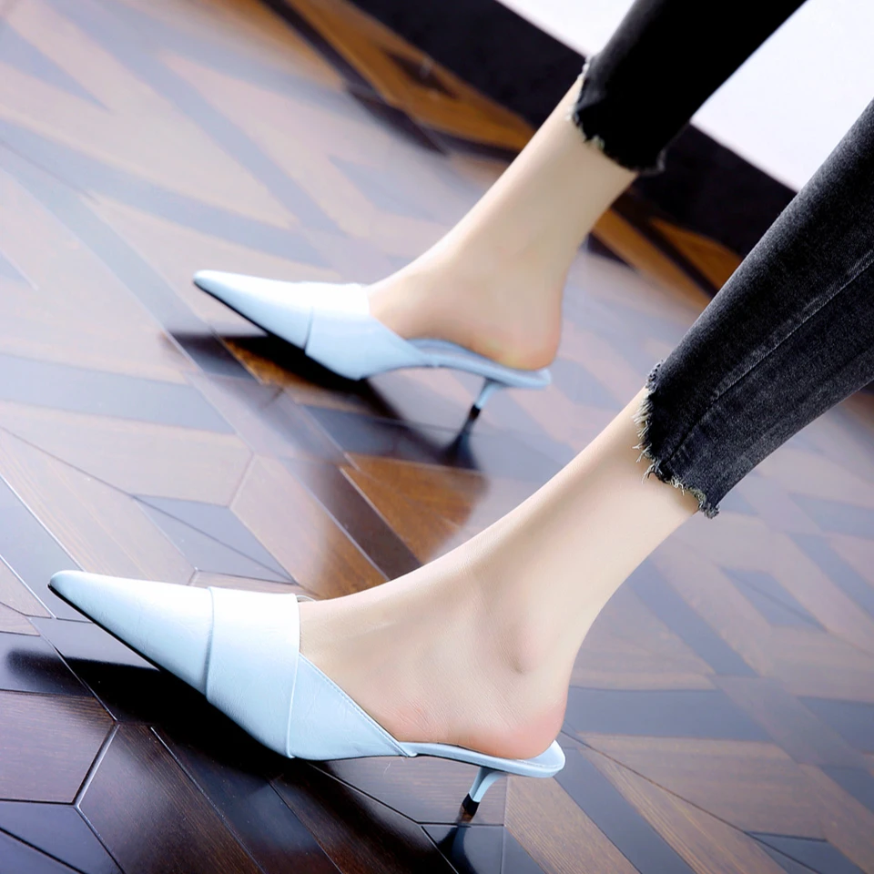 5CM[已开价]中跟包头半拖鞋外穿2025年夏季细高跟凉拖鞋女336-11