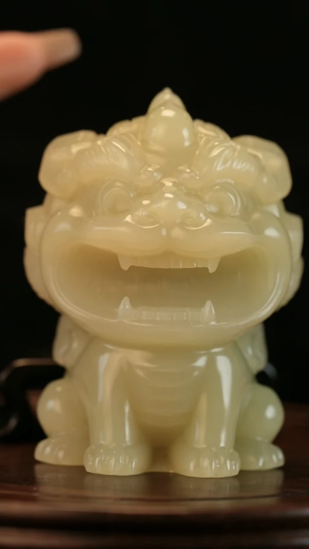 云南石竹叶青雕刻：大嘴貔貅