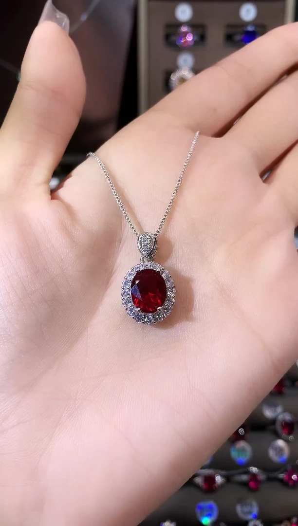 吊坠(赠链)银S925镶嵌红宝石810酒红银色