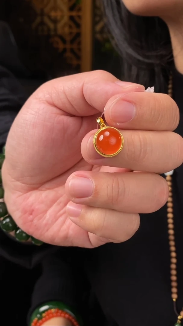 【闪购商品】南红玛瑙吊坠银S925镀金镶嵌【玉道侠侣】