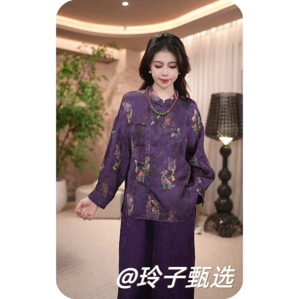 玲子自制（彩蝶迎福）人丝香云纱！原版!新中式国风气质高定秋季上衣