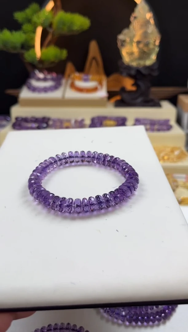 未镶嵌手链紫晶艾*菁天然紫水晶算盘切面手串9mm