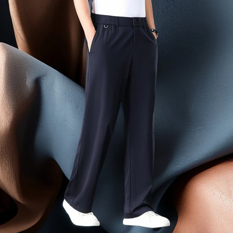 IKOPPOI冰丝桑蚕丝休闲裤男士夏季薄款宽松垂感西裤大码垂顺长裤