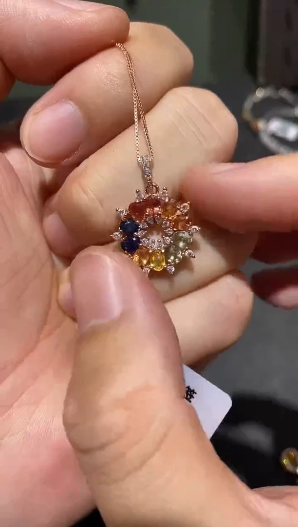 颈饰蓝宝石银S925镶嵌吊坠