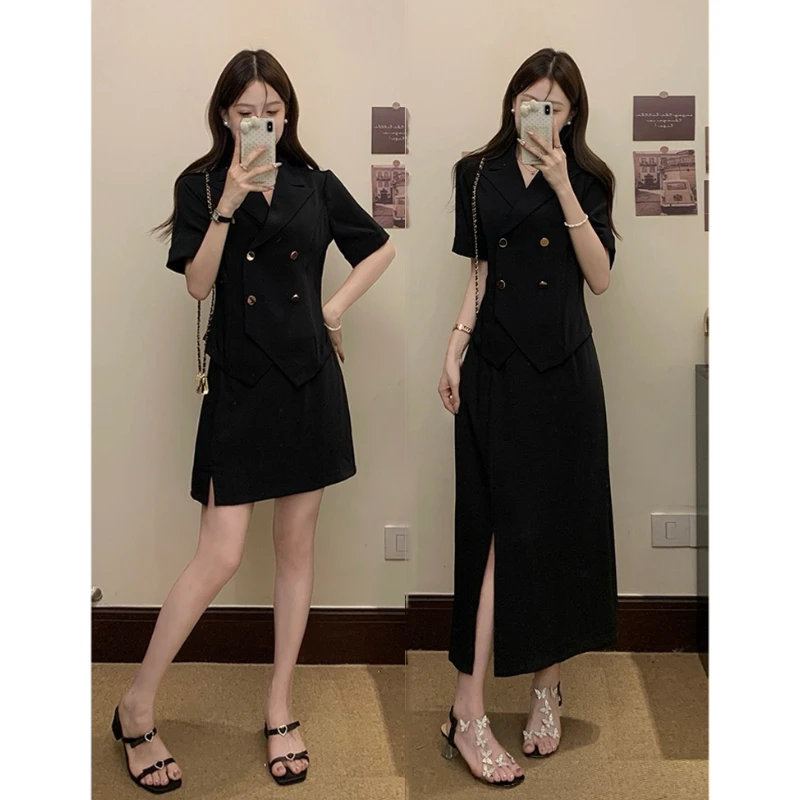 大码夏季微胖显瘦时尚气质显瘦西装套装裙长短款高级感洋气两件套