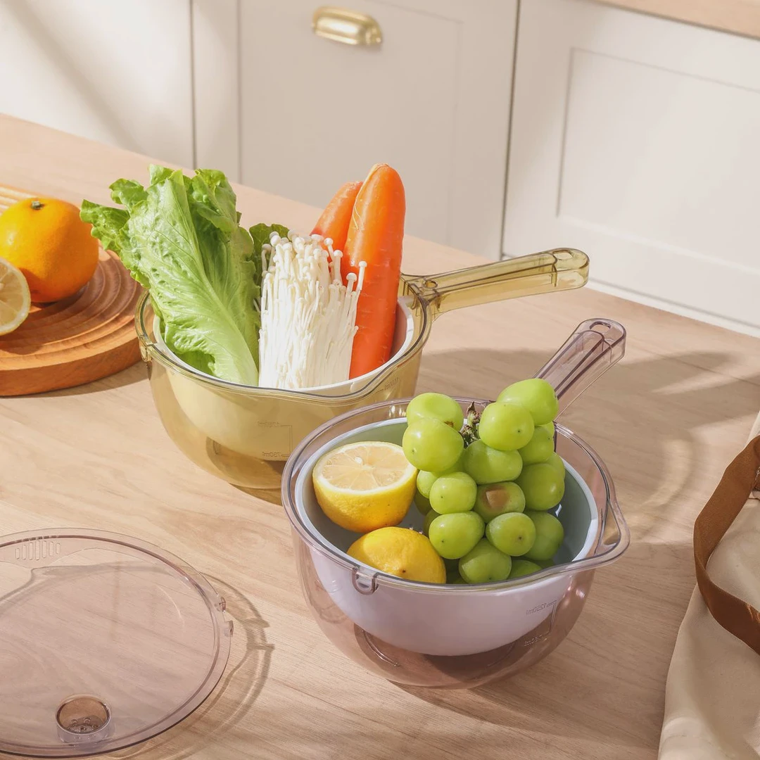 双层三合一多功能淘米沥水篮洗菜盆厨房蔬菜篮水果滤水篮舀水瓢