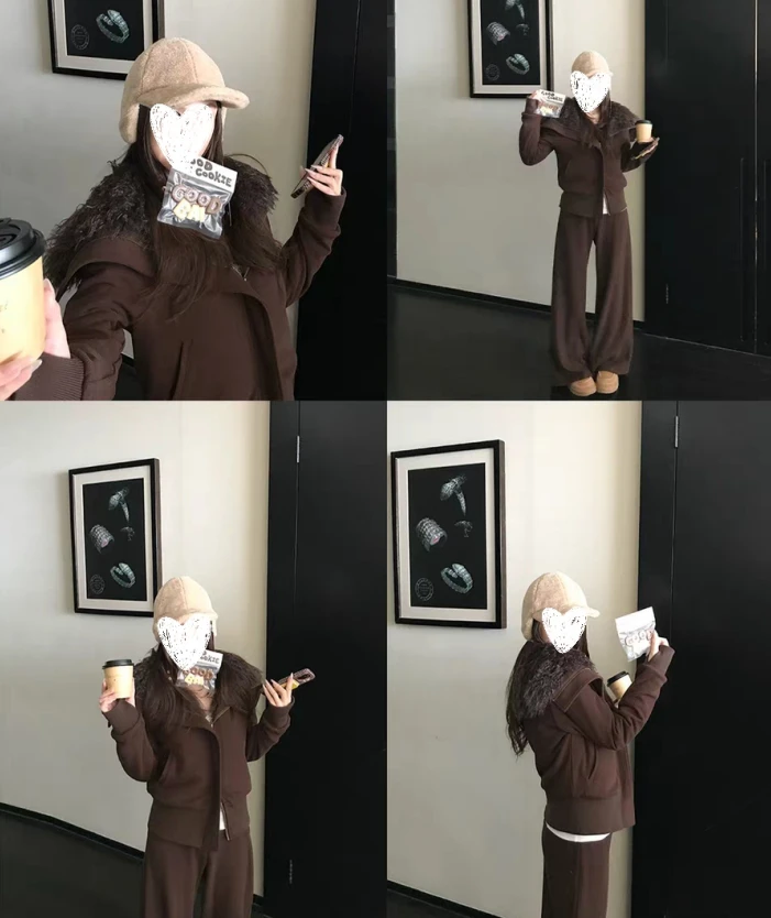 冬日恋岛’独家定制大翻领卫衣外套+休闲阔腿裤套装2288秋冬气质