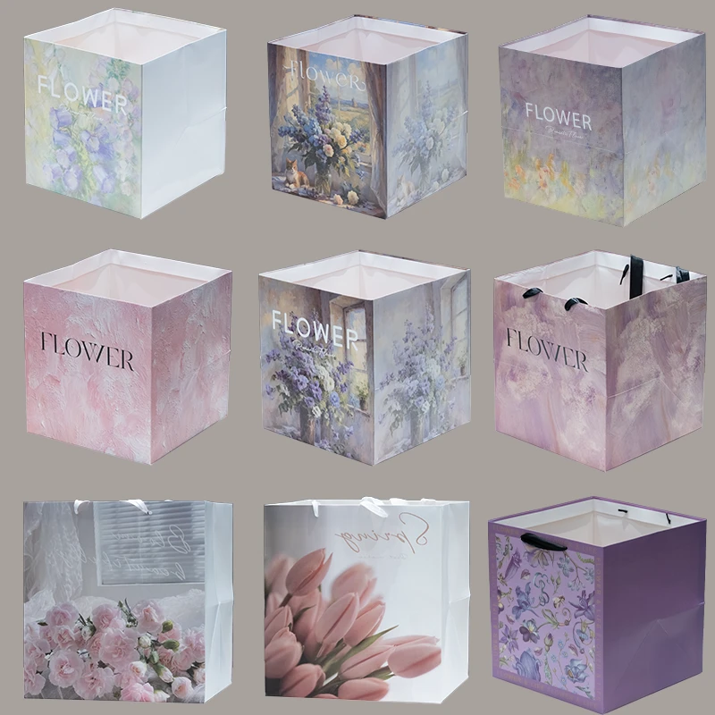 混搭鲜花包装袋正方形礼品袋新年礼物袋生日花束包装插花手提袋子