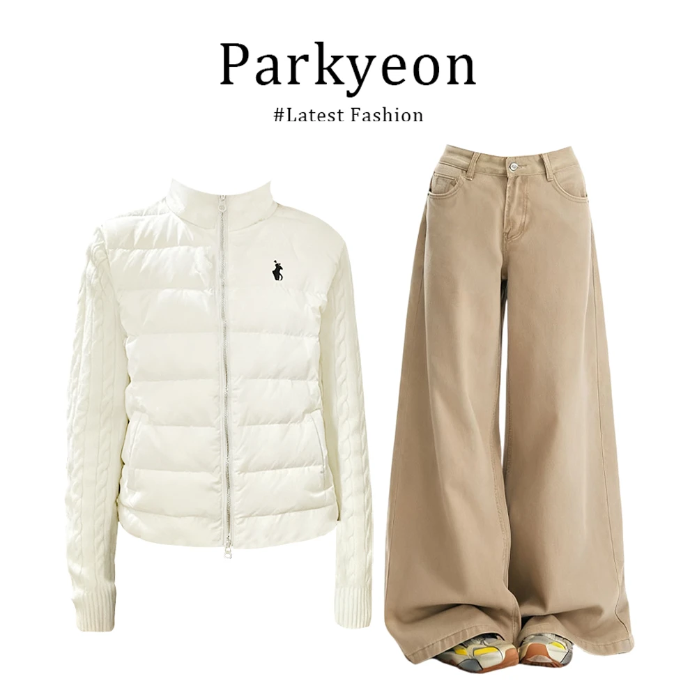 MARIE.COCO韩系设计感毛衣袖拼接棉袄外套女秋冬阔腿休闲裤两件套