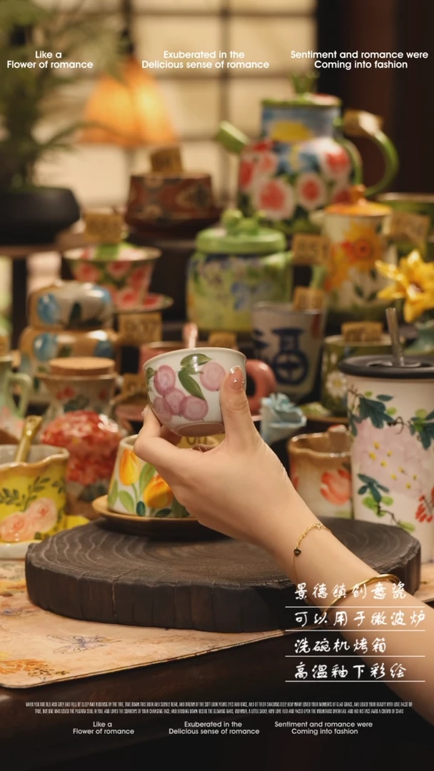 陶瓷随机景德镇高温手绘釉下彩设计师款式