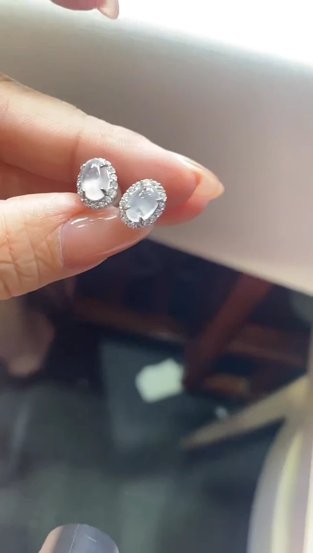 翡翠银S925镶嵌耳饰耳钉