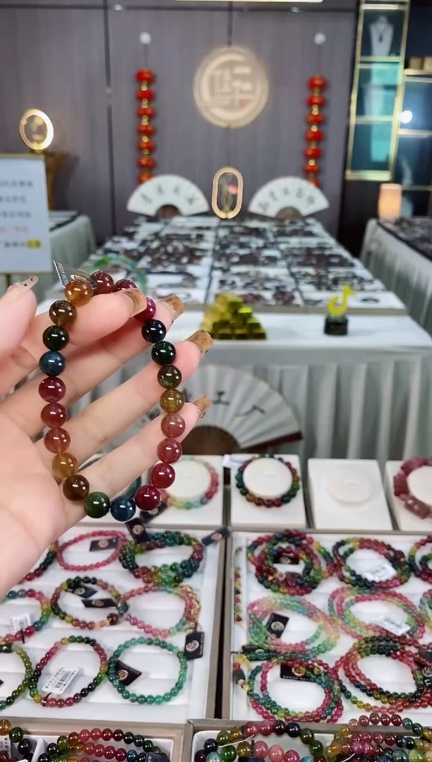 老矿碧玺色标冰体单圈手串8mm+未镶嵌碧玺dan多样性发货一条