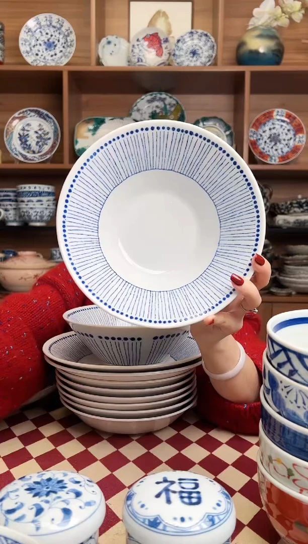 【闪购商品】瓷片【微瑕】苍十草20.5cm斗笠面碗