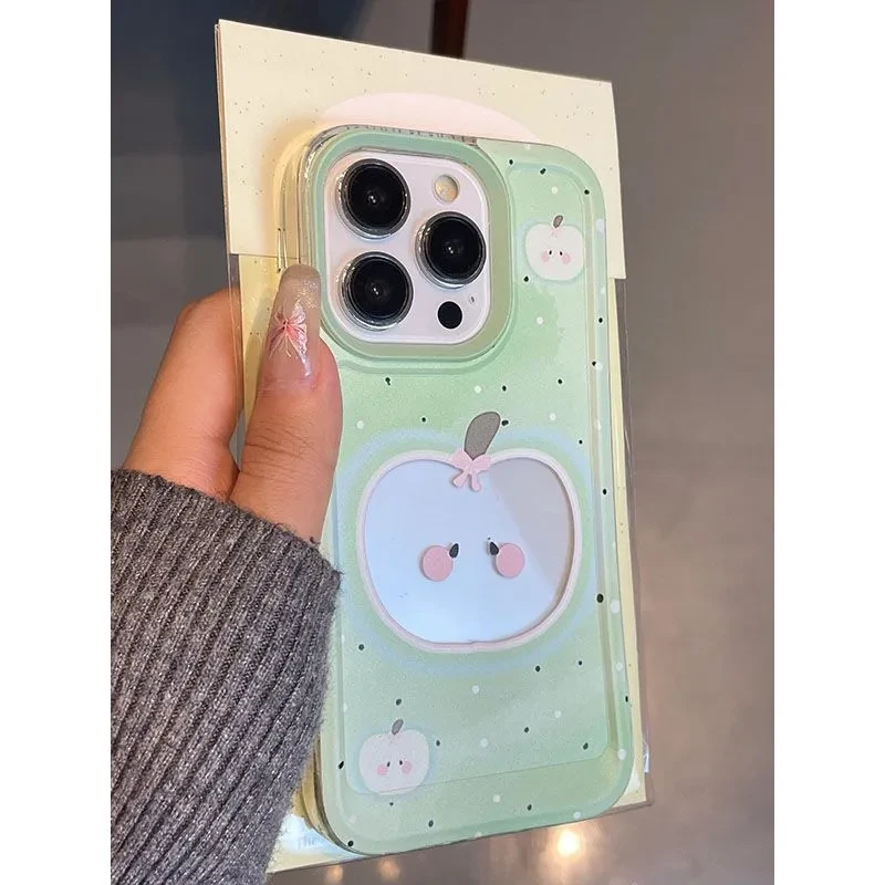 绿色镂空苹果适用于苹果16/16promax手机壳iPhone15透明大孔13pro