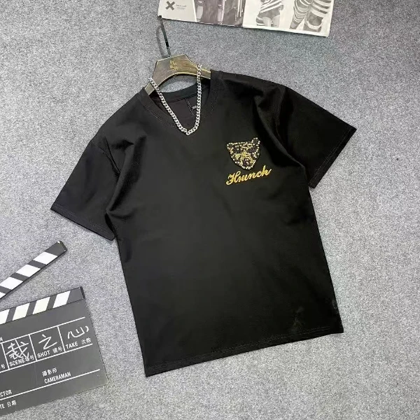 圆领短袖夏季刺绣T恤t恤休闲春夏上衣百搭半袖黑色潮流时尚轻奢