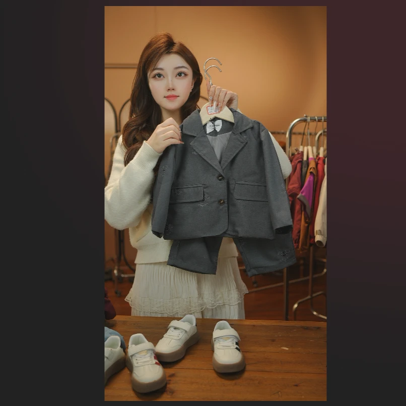 【现货】2025春秋季儿童新款韩版时尚洋气休闲西装套装25589