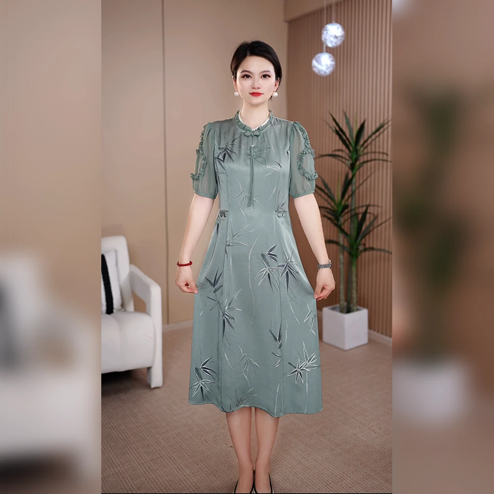 新中式国风2025夏季新款高端洋气修身妈妈贵夫人轻奢裙子显瘦减龄