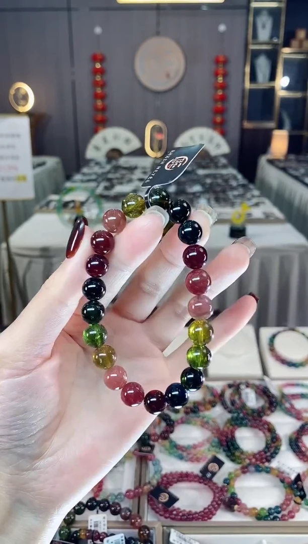 未镶嵌老矿碧玺色标单圈手串9mm+碧玺dan多样性发货一条