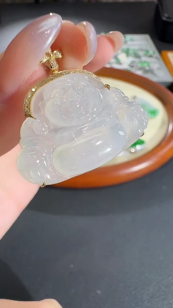 吊坠(不含链)18K金镶嵌翡翠【源头工厂】钻石镶嵌