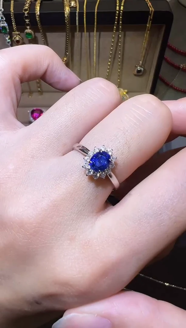 戒指蓝宝石14K金镶嵌1.17ct