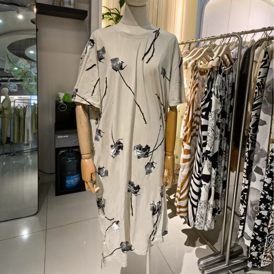 短袖植物花卉夏季薄款长款女睡裙春夏家居服长裙连衣裙83074A