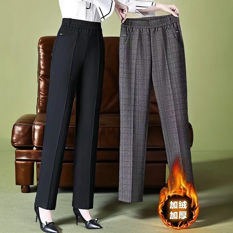 中老年妈妈加绒九十岁松紧棉裤高腰深裆气质女装家婆奶奶厚保暖裤