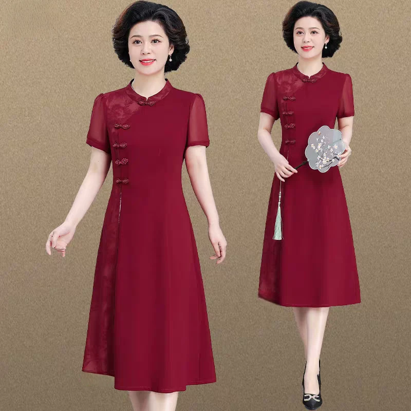 妈妈装夏装新款喜婆婆婚宴装中老年女夏季改良旗袍连衣裙平时可穿