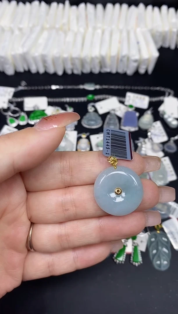 吊坠(不含链)18K金镶嵌翡翠平安扣18K金扣镶嵌@@CMT1445-1