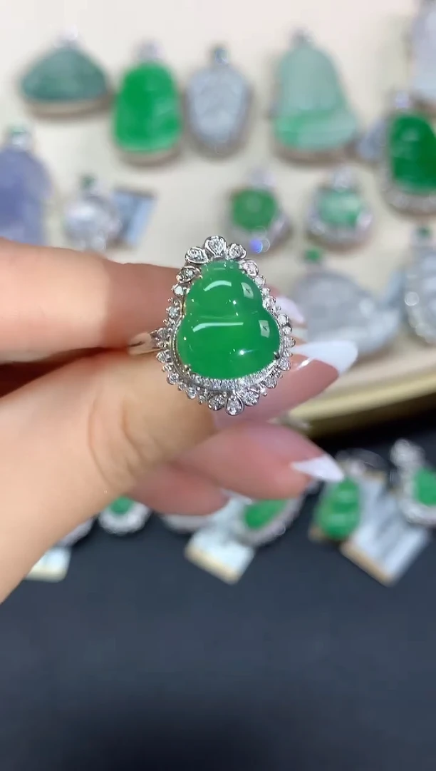 18K金镶嵌戒指翡翠戒指|13800