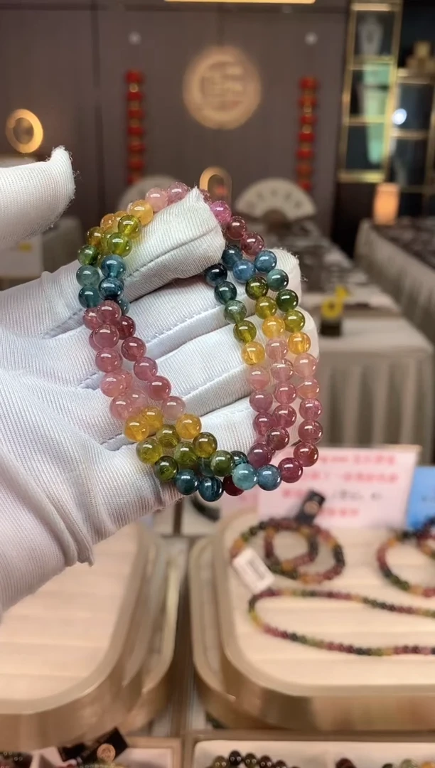 未镶嵌老矿碧玺彩虹三圈手串5mm+碧玺xion多样性发一条