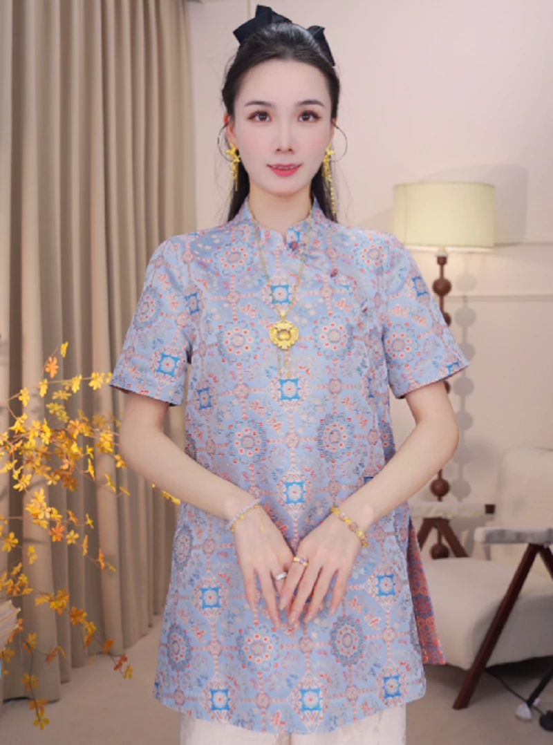 【冰晶蓝格】双面立领时尚上衣女2025B4975—婷婷杭锦仓